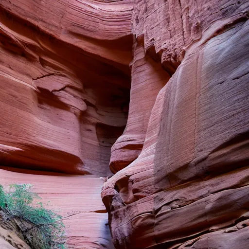 Prompt: A temple of sandstone built into the side of a canyon.