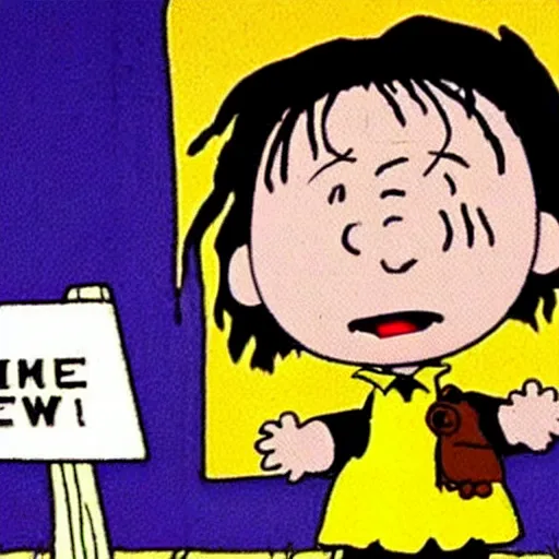 Prompt: halloween michael myers in charlie brown original animated show