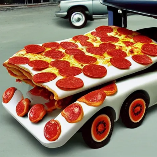 Prompt: car made out of pizza