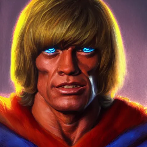 Image similar to portrait painting of he - man, ( ( ( art by kenne gregoire ) ) ), 4 k,, highly detailed, epic lighting