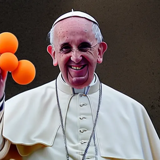 Prompt: a professional photograph of the pope holding seven dragon balls and smiling maniacally