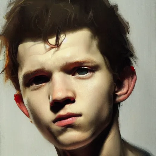 Prompt: tom holland by ruan jia, portrait