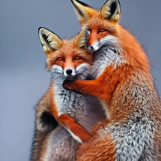 Image similar to Two foxes, hugging