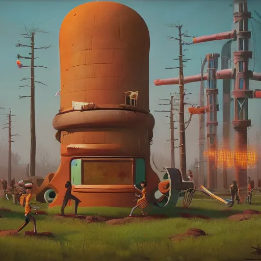 Prompt: Laughter and music made of muskets by Simon Stålenhag