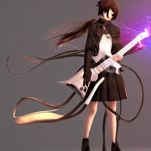 Prompt: neowiz game art 3 d render guitar girl in anime squareenix style trending on pixiv skeb artstation - h 6 4 0