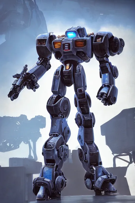 Image similar to mechwarrior 5 : mercenaries mech megaman transformer robot boss tank engine game octane render, 4 k, hd 2 0 2 2 3 d cgi rtx hdr style chrome reflexion glow fanart, global illumination ray tracing hdr fanart arstation by ian pesty by jesper ejsing pixar and disney unreal zbrush central hardmesh