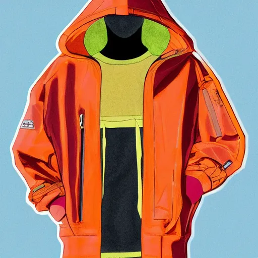 Prompt: a color sketch of a streetwear anorak designed by balenciaga inspired by kikyo's outfit