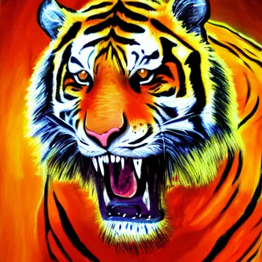 Image similar to painting of a tiger, hotline miami style