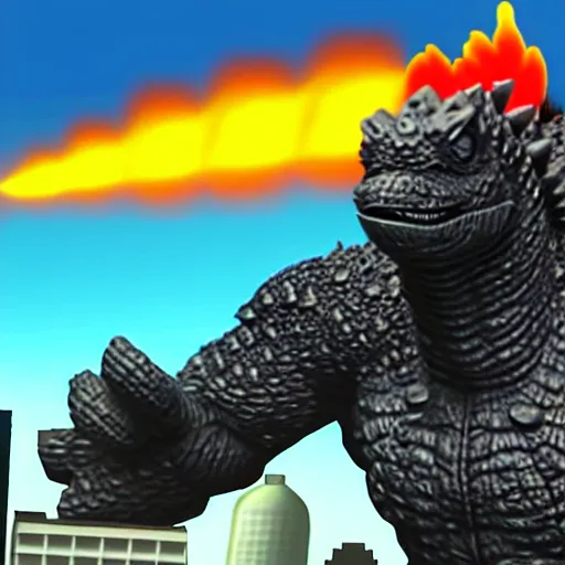 Prompt: Godzilla as a playable skin in Subway Surfers