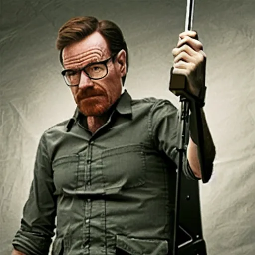 Image similar to Bryan Cranston as Gordon Freeman, holding a crowbar, still from a movie