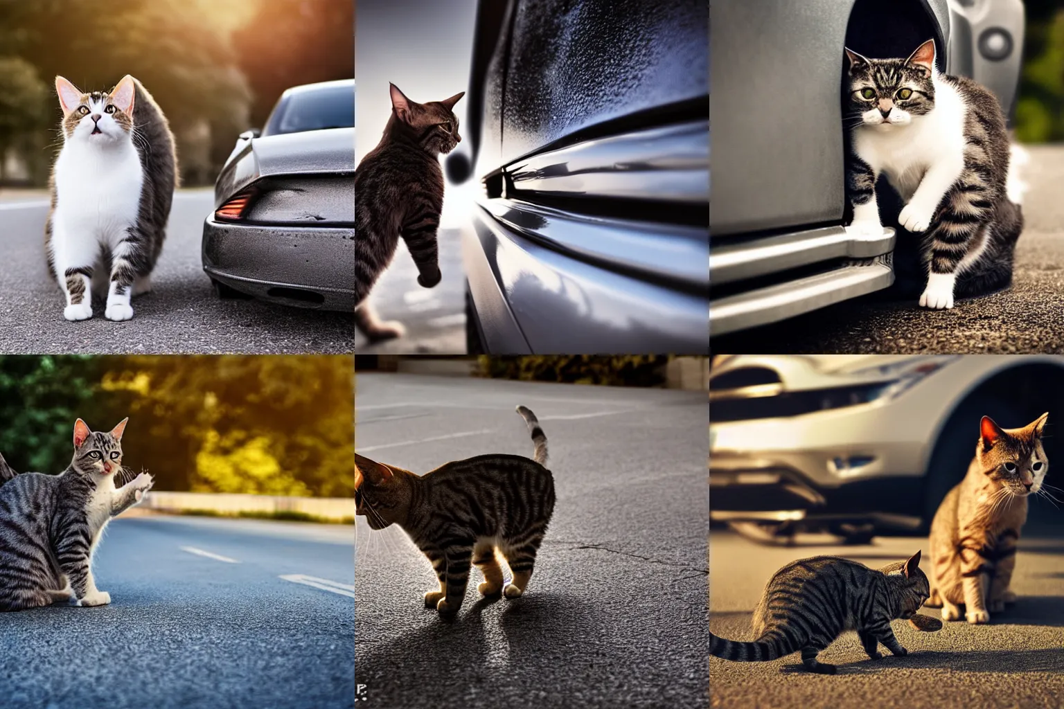 Prompt: A cat biting a car. Hyper realistic, beautiful lighting, award winning photography.
