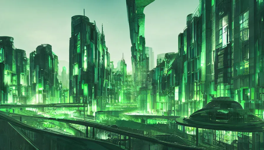 Prompt: futuristic green berlin, architecture, night, hyperdetailed, artstation, cgsociety, 8 k