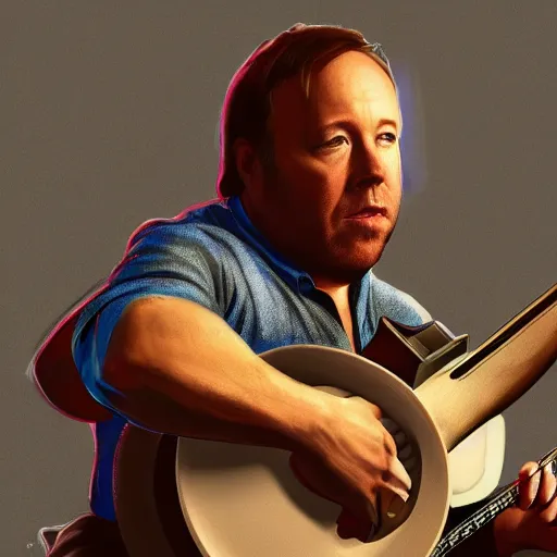 Prompt: Alex Jones playing a banjo, concept art, trending on artstation, artstation HQ, HD, 4k