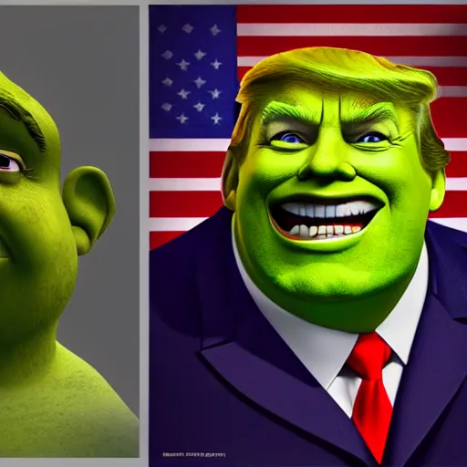 Image similar to donald trump stylized as shrek, portrait, artstation, concept art by greg rutkowsk