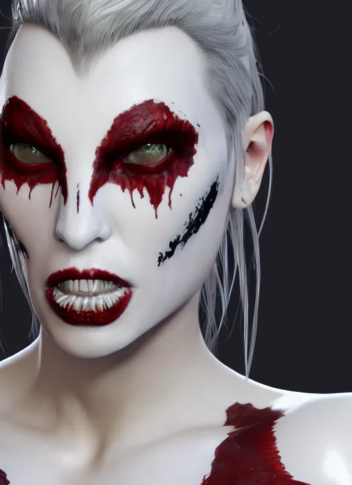 Prompt: White Female Venom , glossy intricate design, digital art, smooth vibrancy, high detail texture, lighting, 8k, unreal engine 5 rendered, marmoset toolbag rendered, octane rendered, trending in ArtStation, Art Style by Popularity_Choi and Ian Sprigger