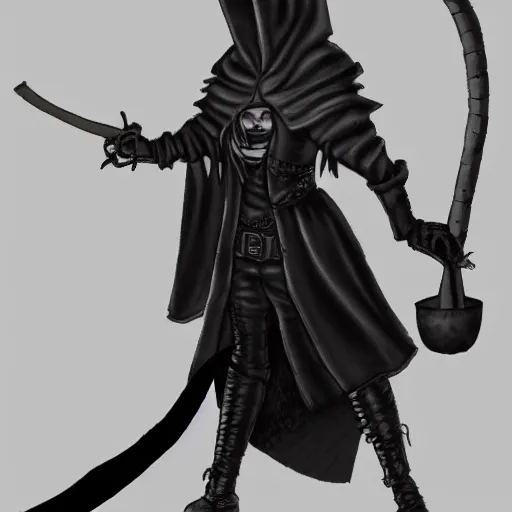 Prompt: female plague doctor donning a black hood, tight leather armor and a white crow mask, trending on artstation