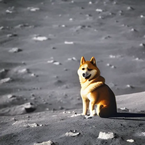 Prompt: professional photograph of a shiba inu on the moon, HD, high quality,