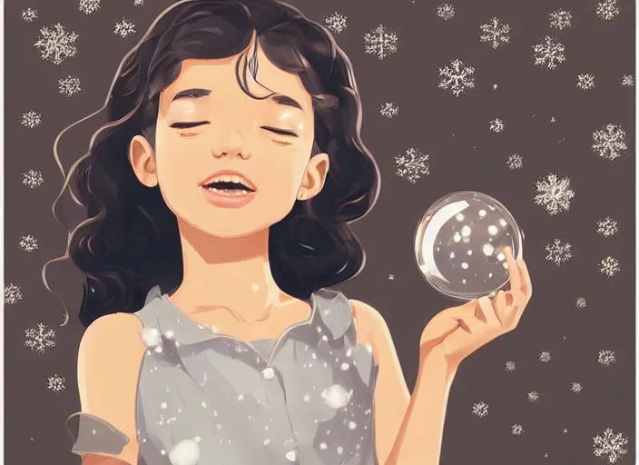 Image similar to little girl with short wavy curly light brown hair holding a snow globe. clean cel shaded vector art. shutterstock. behance hd by lois van baarle, artgerm, helen huang, by makoto shinkai and ilya kuvshinov, rossdraws, illustration, art by ilya kuvshinov