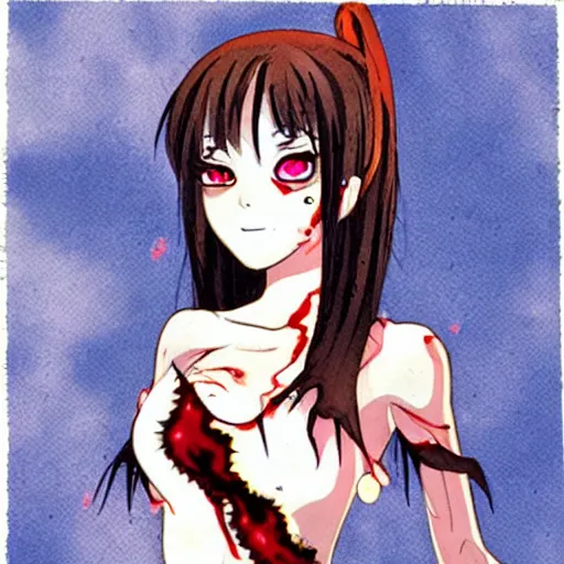 Image similar to cute zombie anime girl drawn by Don bluth