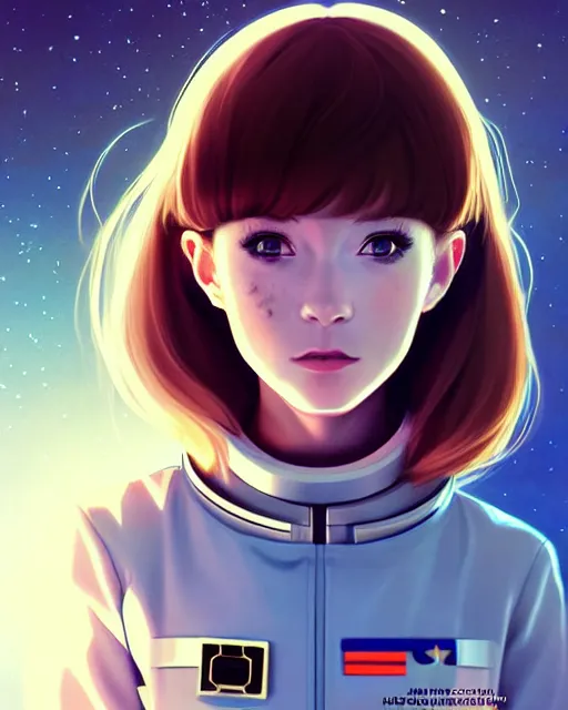 Image similar to portrait Anime space cadet girl Anna Lee Fisher anime cute-fine-face, pretty face, realistic shaded Perfect face, fine details. Anime. realistic shaded lighting by Ilya Kuvshinov Giuseppe Dangelico Pino and Michael Garmash and Rob Rey, IAMAG premiere, aaaa achievement collection, elegant freckles, cinematic hologram, fabulous, daily deviation, annual award winner