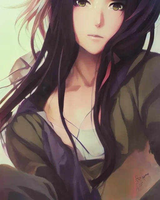 Image similar to anime portrait of Alanis Morissette as an anime woman by Stanley Artgerm Lau, WLOP, Rossdraws, James Jean, Andrei Riabovitchev, Marc Simonetti, and Sakimichan, trending on artstation