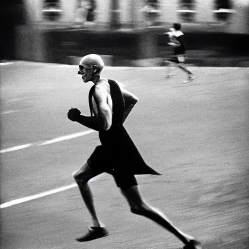 Image similar to portrait of nosferatu running a marathon, sport photography