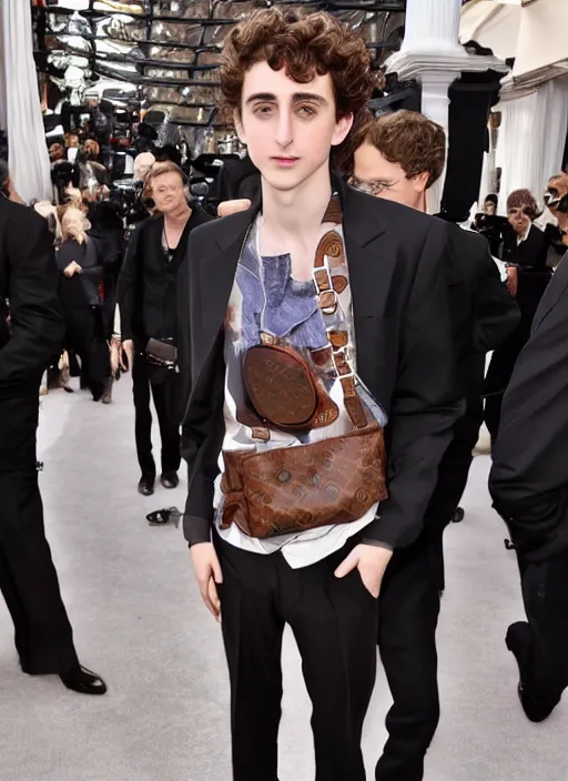 Prompt: selfish of Timothee Chalamet wearing Louis Vuitton