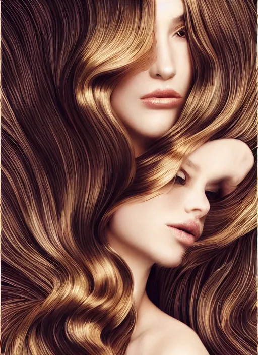 Image similar to pantene l'oreal paris advertisement photography by mucha, extremely coherent, sharp focus, elegant, render, octane, detailed, award winning photography, masterpiece, rim lit