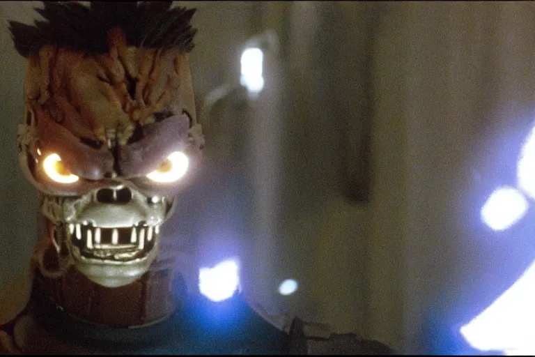 Image similar to Terminator Pikachu scene where his endoskeleton gets exposed and his eye glow read still from the film