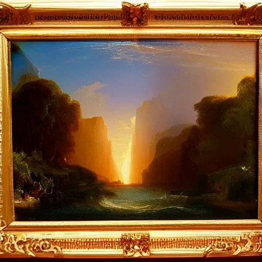 Image similar to An oil painting called: river of light that leads to God, painted by Thomas Cole, award winning, extremely detailed, 4k,