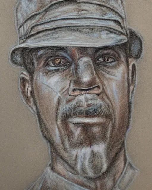 Prompt: a colored chalk drawing on toned paper, steel worker, by dean cornwall