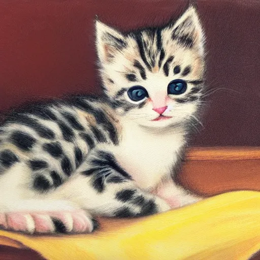 Image similar to painting of a cute kitten laying under a blanket