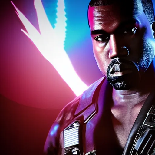 Prompt: kanye west in beeple styled gears of war, detailed face by beeple in the style of beeple, splash art, movie still, detailed face, photorealistic facial features, cinematic lighting, dramatic, octane render, long lens, shallow depth of field, bokeh, anamorphic lens flare, 8 k, hyper detailed, 3 5 mm film grain