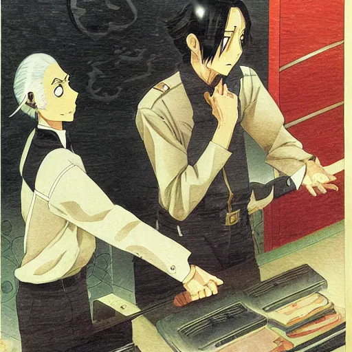 Image similar to anime joseph goebbels by hasui kawase by richard schmid