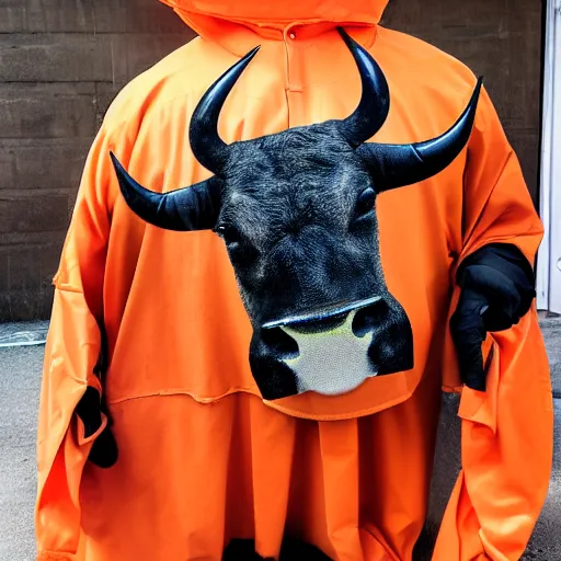 Image similar to bull wearing orange inmate clothes