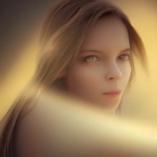 Image similar to portrait of a female angel, wings, concept art, bokeh, light mode, 3 2 k, angelic, rays of shimmering light