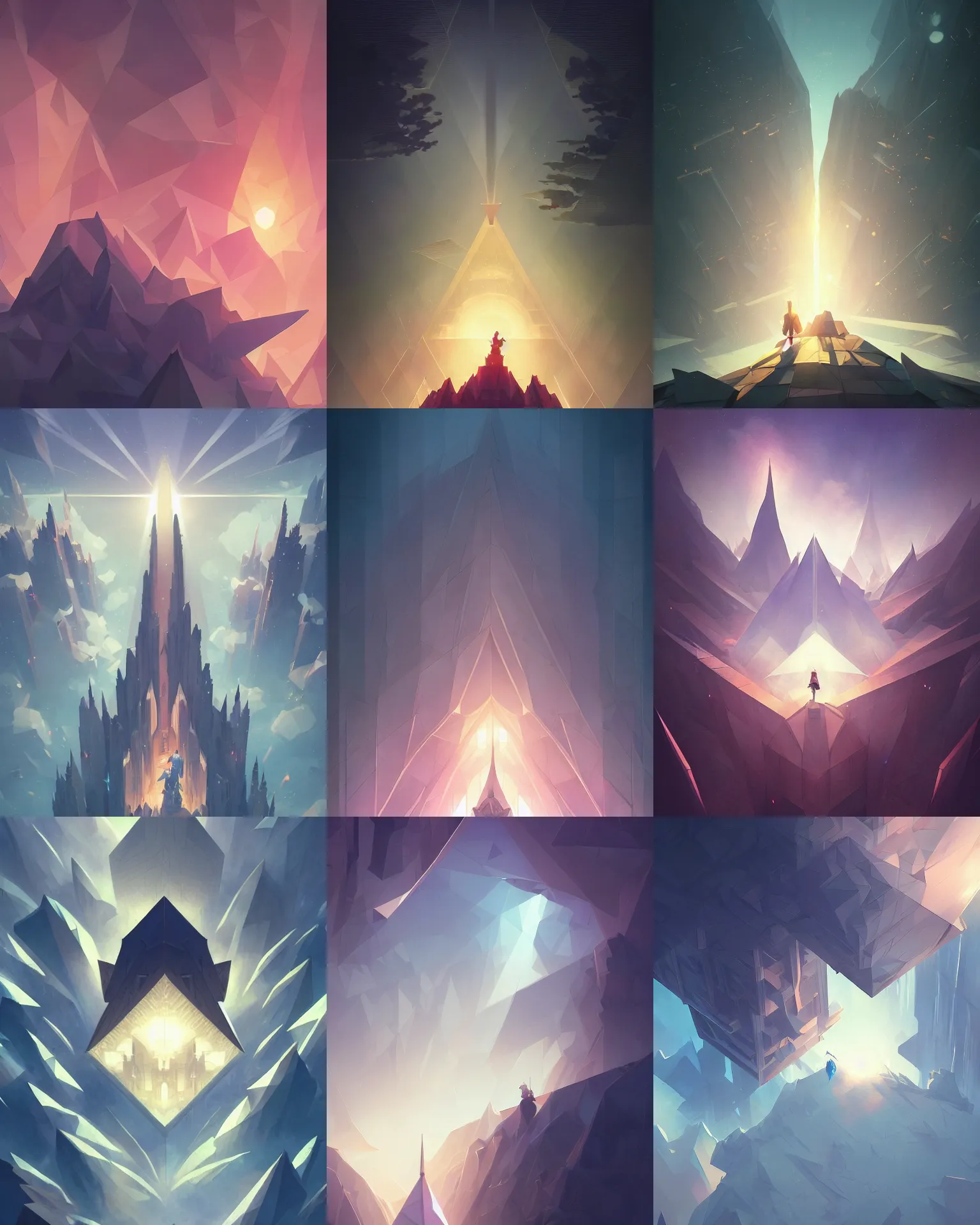 Prompt: polygonal sanctuary in the sky, light dust, dusk,magnificent, close up, details, sharp focus, elegant, highly detailed, illustration, by Jordan Grimmer and greg rutkowski and PiNe(パイネ) and 薯子Imoko and 香川悠作 and wlop and maya takamura, intricate, beautiful, Trending artstation, pixiv, digital Art
