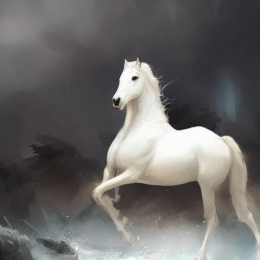 Image similar to a white horse The one who rode him carried arrows and a bow in his hand, and they gave him a crown, digital Art, Greg rutkowski Trending artstation