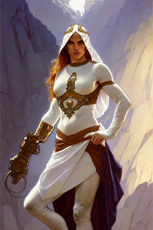 Image similar to portrait of strong caracal wearing white toga. smooth silver armour, deep focus d & d, by artgerm and greg rutkowski and alphonse mucha