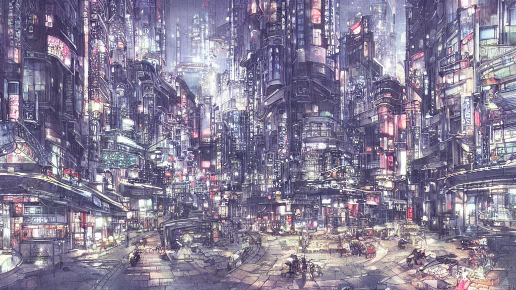 Image similar to futuristic japanese city illustration by yoshitaka amano,