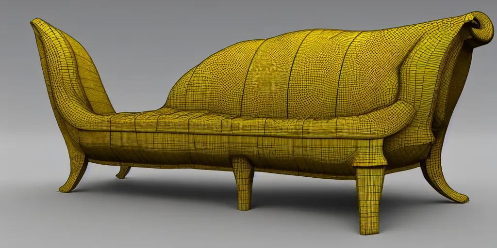 Image similar to 3 d model of a beautiful couch designed by salvador dali, detailed, harmonic colors