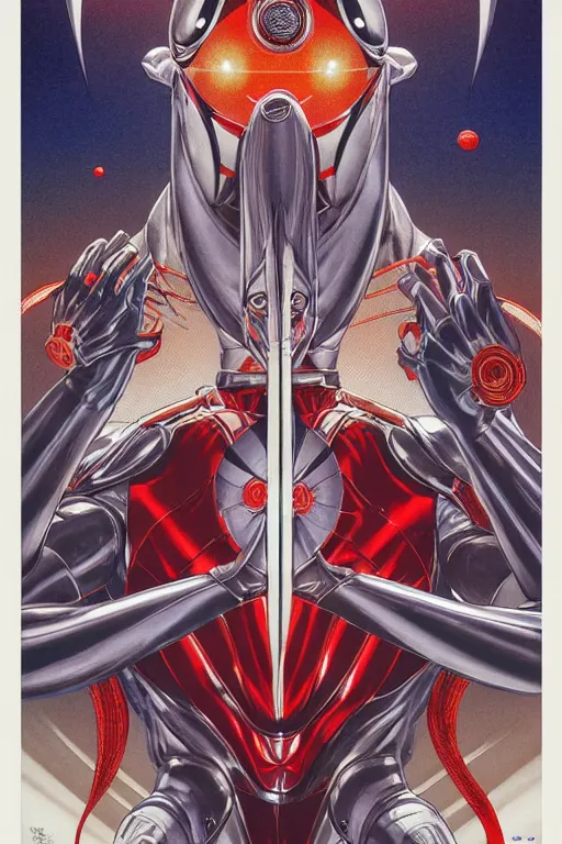 Image similar to poster of ultraman, symmetrical, by yoichi hatakenaka, masamune shirow, josan gonzales and dan mumford, deayami kojima, takato yamamoto, barclay shaw, karol bak, yukito kishiro