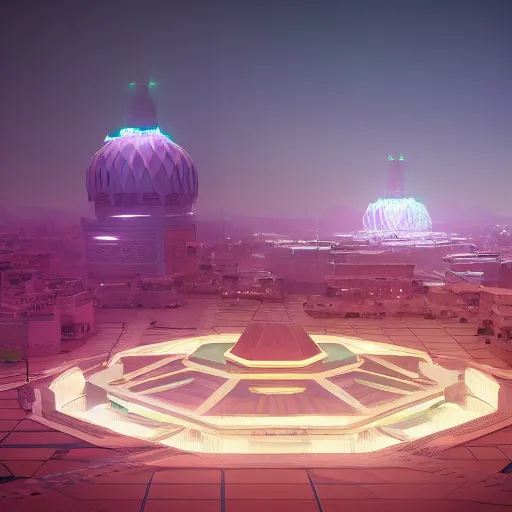 Prompt: Futuristic Marrakech Morocco, in the style of beeple and Mike Winkelmann, photo real, ultra realistic, intricate, epic lighting, 8k resolution, unreal engine 5, ultraviolet colors