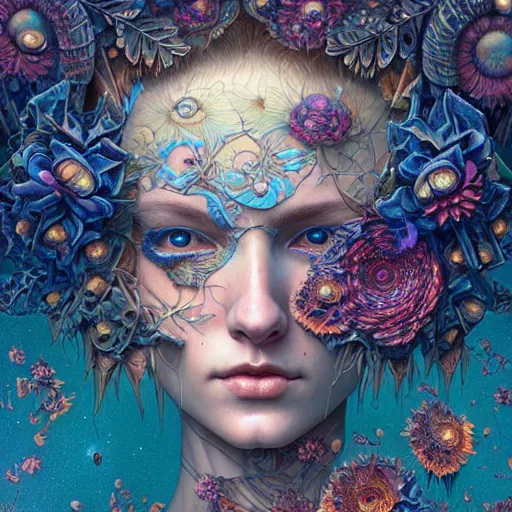 Image similar to hyper detailed masterpiece, floral pattern, jean giraud, digital art painting, lightwave punk aesthetic, psychedelic, artgerm, donato giancola, tom bagshaw