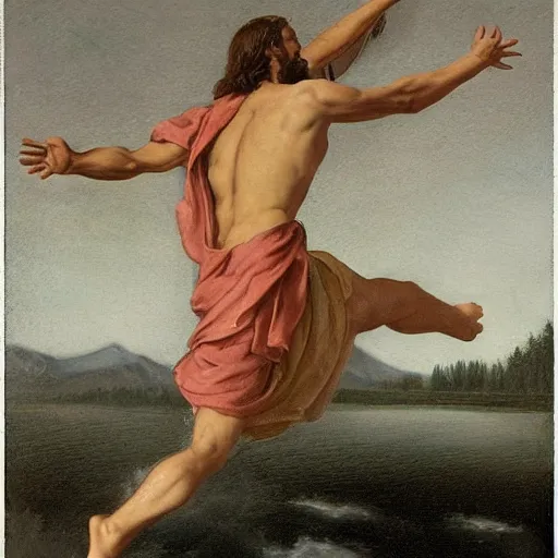 Prompt: jesus jumping on water