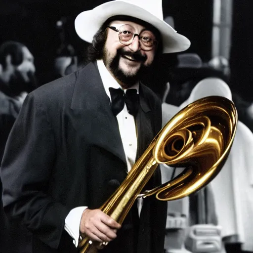 Image similar to photo of chuck mangione hugging his flugelhorn