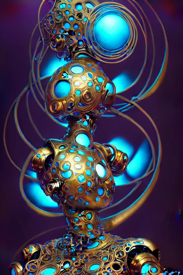 Prompt: robot empress, metal art nouveau swirls, subsurface scattering, in the style of james jean and tomasz alen kopera, mystical colors, rim light, beautiful lighting, 8 k, stunning scene, raytracing, octane render, trending on artstation