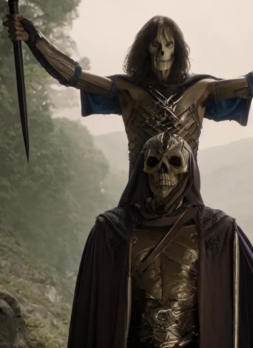 Image similar to movie still of skeletor as aragorn in lord of the rings, 8 k, hd