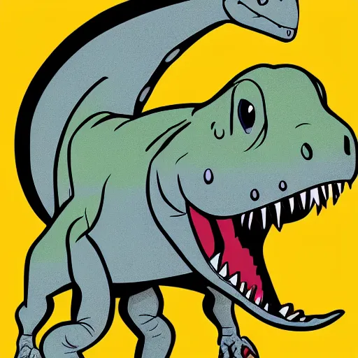 Prompt: cartoon dinosaur, happy, antropomorphic, illustration, highly detailed, art by kyle ferrin