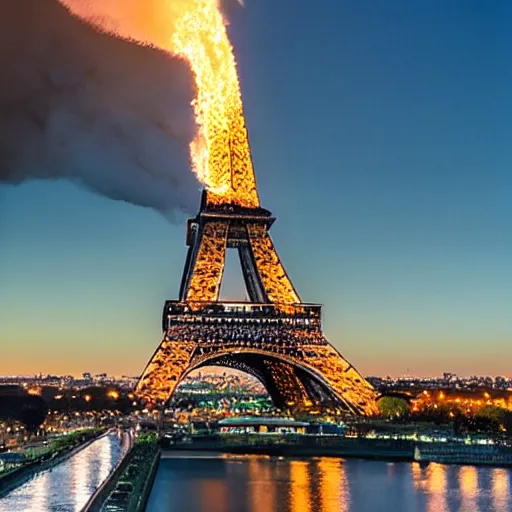 Prompt: the eiffeltower on fire